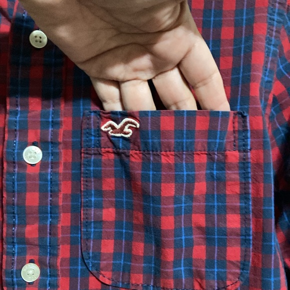 HOLLISTER Button Down Shirt Red Blue Plaid Casual  Western Cowboy Men Small - Picture 5 of 10